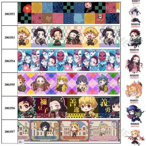 Kimetsu No Yaiba 10yards Japanese cartoon character printed grosgrain ribbon,planar resins 30 pcs