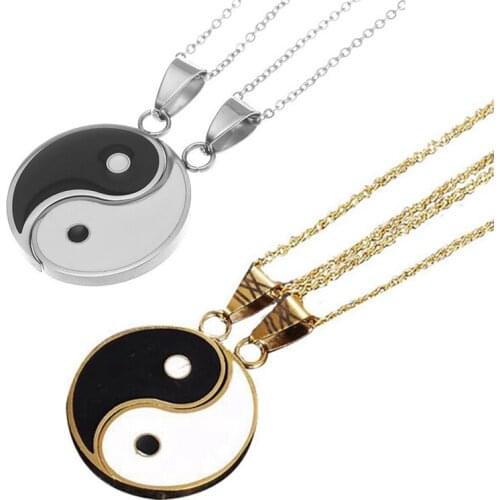 2 Pcs/Set Stainless Steel Yin Yang Pendant Puzzle Piece Necklace Birthday Jewlery Gifts For Couple Or Best Friends