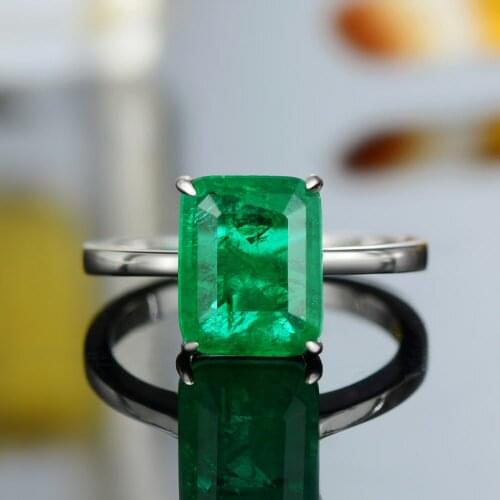 Top Brand Fine Jewelry 3ct 8x10MM Emerald Ring for Women Silver 925 Jewelry Rings Anniversary Wholesale Gift Size 6-9