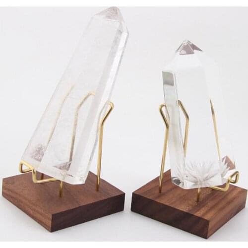 Metal Arm Mineral Stand Display Holder Rack Wood Base Support For Crystal Minerals Ores Agate Rocks Home Decoration