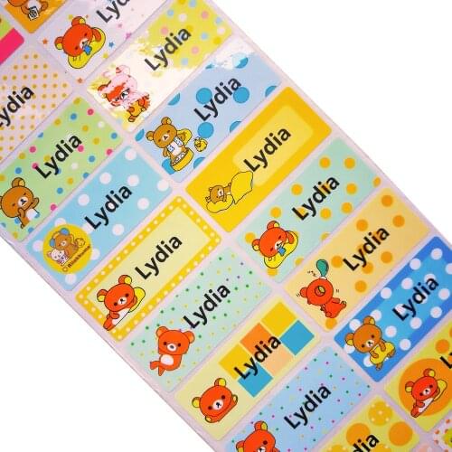 3size Cute Cartoon Bear Stickers Boy Waterproof Personal Labels Girls Custom Name Stickers Children Scrapbook Tag