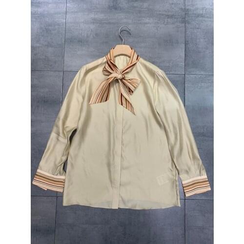 Fashion 2021 new ladies long sleeve sexy casual bow tie silk shirt 0308