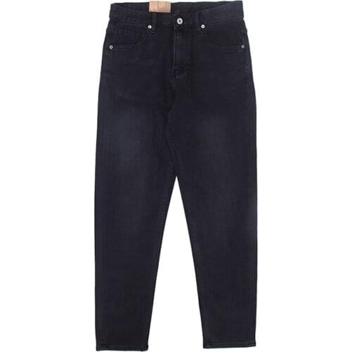 F210712 Mens Black Jeans Autumn Winter Thicken Soft Comfortable Casual Loose Zipper Fly Straight Trend Street Youth Denim Pants