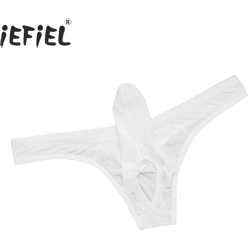 Mens Lingerie Sissy Silky Long Sheath Thong Bikinis Briefs Elephant Nose Pouch T-back Underwear Thongs String Homme Gay Panties
