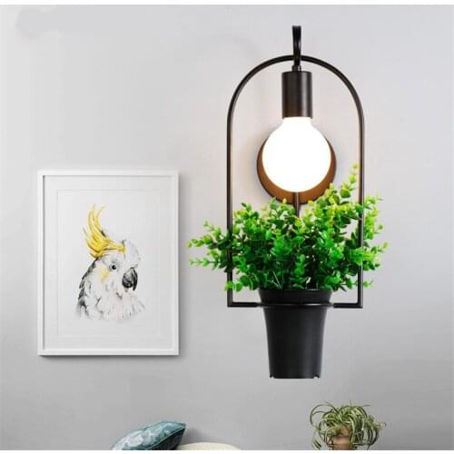 Nordic Modern Potted Lantern Iron Wall Lamp Plant Pastoral Living Room Bedroom Sconce Wall Lights Mirror Headlight Deco Fixtures