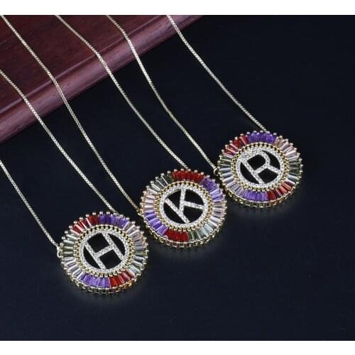New simple Fashionable A-Z Name Initials Letter Pendant Gold Micro Pave Rainbow CZ Cubic Zirconia Necklaces For Women Jewelry