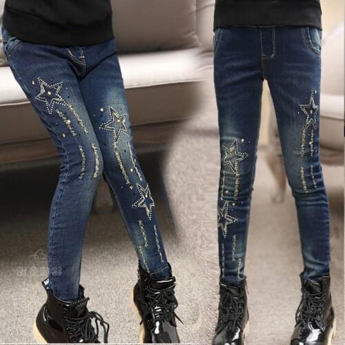 2021 Autumn Childrens Clothes Girls Jeans Casual Slim Denim Blue Baby Girl Jeans For Girls Big Kids Pencil Jeans Long Trousers