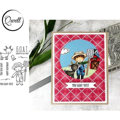 QWELL 4*6 inch Clear Transparent Stamps Cowboy With Rake Goat Chick Blessing Words DIY Scrapbooking 2020 New
