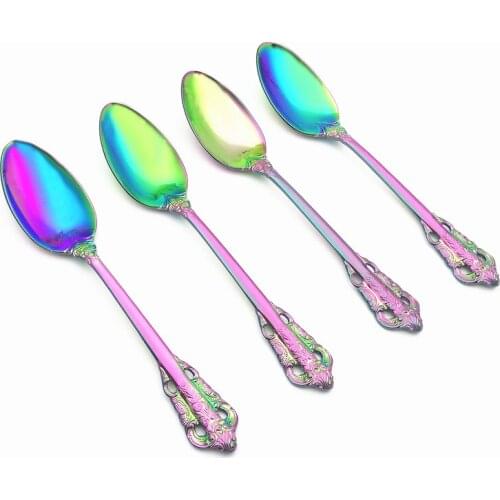 Rainbow Stainless Steel Coffee Tea Spoons Dinner Spoon Sharp Scoop Court Style Dinnerware Set Hollow Out Handle 4pcs/Set L16cm