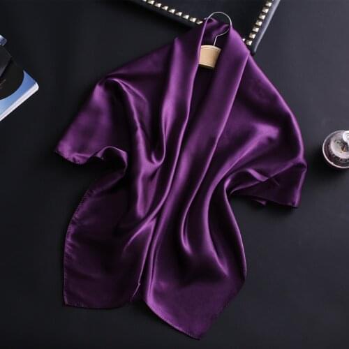 Luxury brand silk square scarf for women hair tie band bandana pashmina solid color female foulard muslim hijab stores 90x90cm