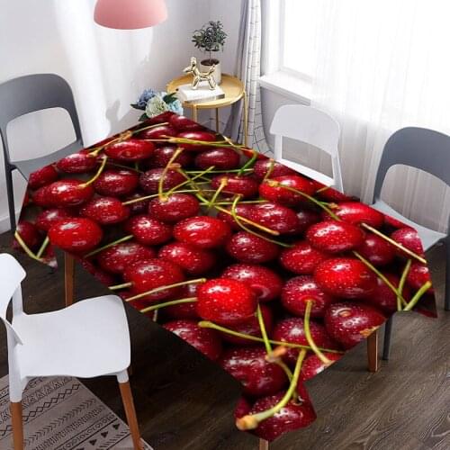 Customizable 3D Tablecloth Fruit Cherry Pattern Washable Cloth Rectangle Round Table Cover Party Wedding Decoration