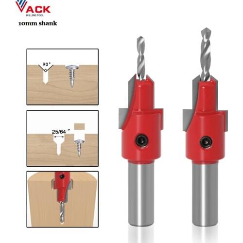 VACK 8/10mm Shank HSS Woodworking Core Drill Bits Wood Countersink Router Bit Set Screw Extractor Demolition Wood Milling Cutter