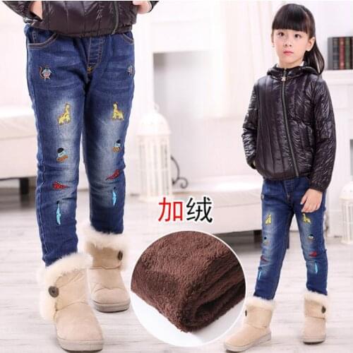 2018 Thicken Winter Jeans for Girl Warm Denim Pants for Kids Cartoon Printed Girls Jeans High Quality for Height 100-150cm