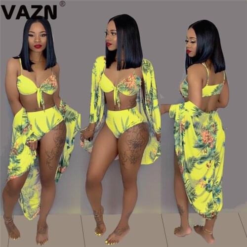 VAZN MOF5057 Summer Print Sexy 2019 2Colors Set Short Long Short Pant 3 Piece Sets Night Club Elegant Wind Sets
