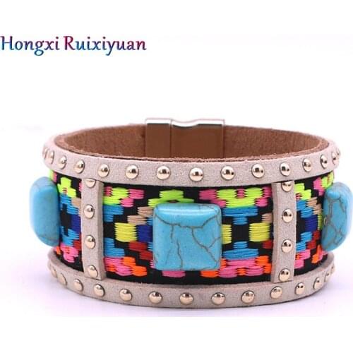 Vintage Natural Stone Leather Bracelet Bohemian Handmade Bracelets & Bangles Fashion Glamour Bracelet Womens Jewelry