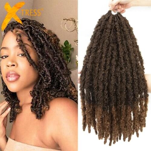 X-TRESS Crochet Braids Butterfly Locs Pre Looped Distressed Faux Locs Synthetic Braiding Hair Extension For Women Ombre Color
