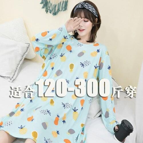 135Kg Plus Size Long Cute Printing Long Sleeve Nightdress XL-4XL Womens Spring Autumn Home Service
