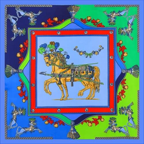 Lady Silk Hair Scarf Fashion War horse carriage Bag Scarves Shawl and Wraps Women Bandana Foulard Female Neckerchief Accessories