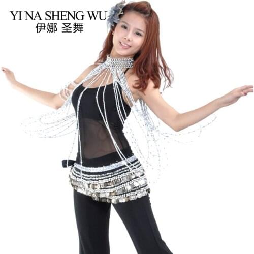 1pc Belly Dance Accessories Long Necklace Dance Performance Beaded Tassel Necklace Gold Silver Colors Women Belly Dance Necklace