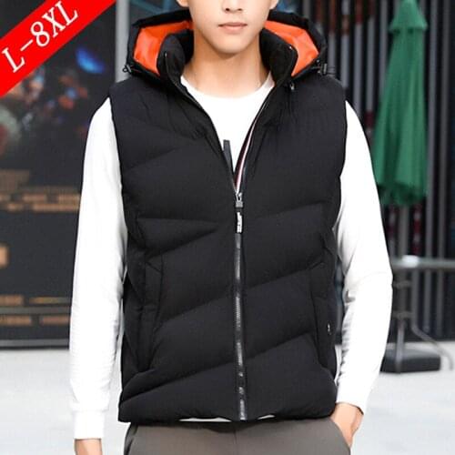 Winter Sleeveless Jackets Mens Down Vests Mens Warm Thick Hooded Coats Male Cotton-Padded Waistcoats Vest Men Large Size L-8XL