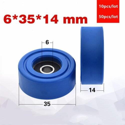 10pcs/50pcs 6*35*14mm polyurethane PU 626 626RS low noise roller bearing friction pulley soft rubber 6x35x14