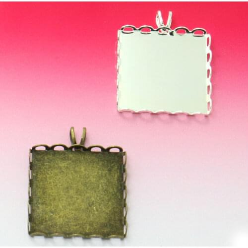 10x Silver Silver/Antique Bronze Pendant "lace edge"Tray Setting with Blank Base for 20mm glass cabochon,Pendant for Glass Dome