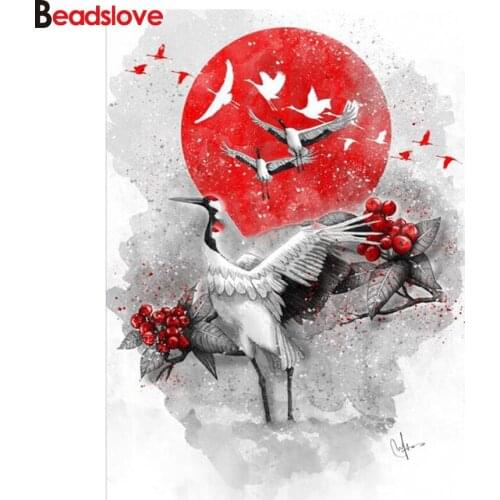 3D Japan crane Art full square round diy diamond painting Red-crowned crane 5d diamond embroidery diamond cross stitch 3 pcs set