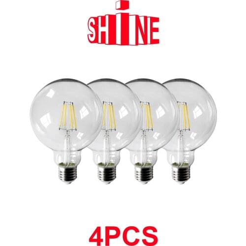 4pcs/lot Retro Edison Filament Bulb G95 E27 6W 4000K Bombillas 220V-240V Vintage Lamp Gold Glass Bulb Home Decoration