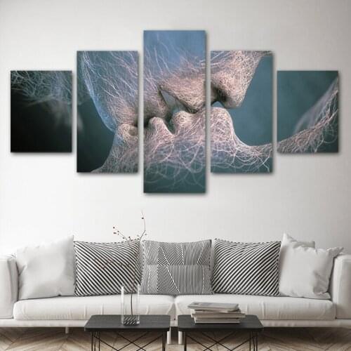 RELIABLI ART 5 Panels Abstract Oil Paintings Love Kiss Canvas Posters Wall Pictures For Living Room Modern Prints NO Frame