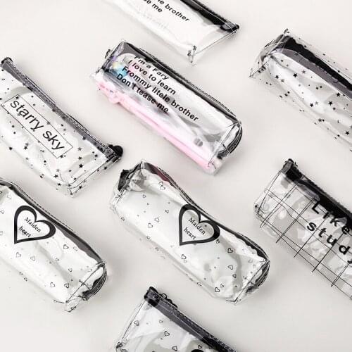 6 PCs Creative Simple Transparent Plastic Pencil Case Large Capacity PVC Student Zipper Pencil Bag Stationery Case Portable Bag