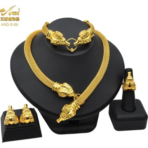 ANIID Dubai African Jewelry Sets For Women Big Animal Indian 24K Gold Jewelery Nigerian Necklace Ring Earring Wedding Accessorie