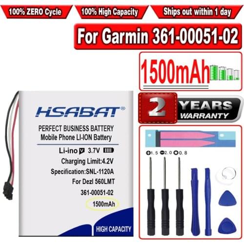 HSABAT 1500mAh 361-00051-02 Battery for Garmin Dezl 560LMT, Dezl 560LT, Dezl 650LM, SAT NAV, nuvi 52LM 5