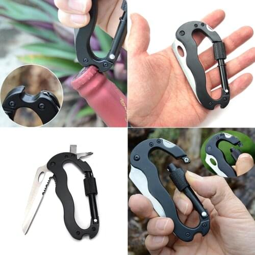 5 in 1 Aluminum Climbing Carabiner Hook Gear Multi Tool Buckle Lock Outdoor Multi-function climbing buckle Knife Screwdriver