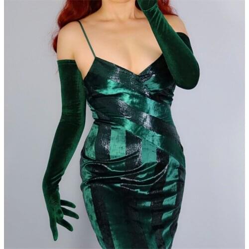 Velvet Gloves 70cm Extra Long Green Velour High Elastic Gold Velvet Women Evening Party Gloves Touch Screen Female WSR38