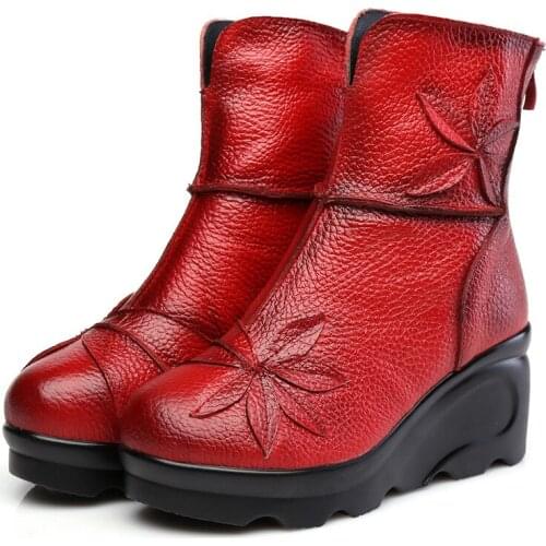 Platform Boots Women Handmade Genuine Leather Ankle Boots Ladies Shoes Soft Retro Wedges Shoes for Women 2021