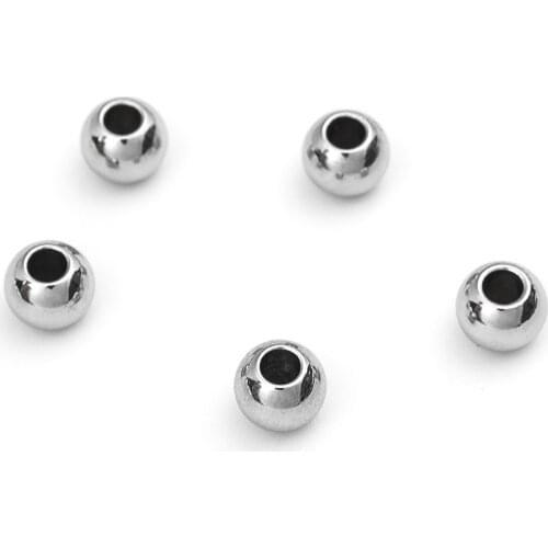 304 Stainless Steel Beads Round Silver Color Round Beads For Jewelry Making Findings About 5mm Dia., Hole: Approx 2mm, 20 PCs