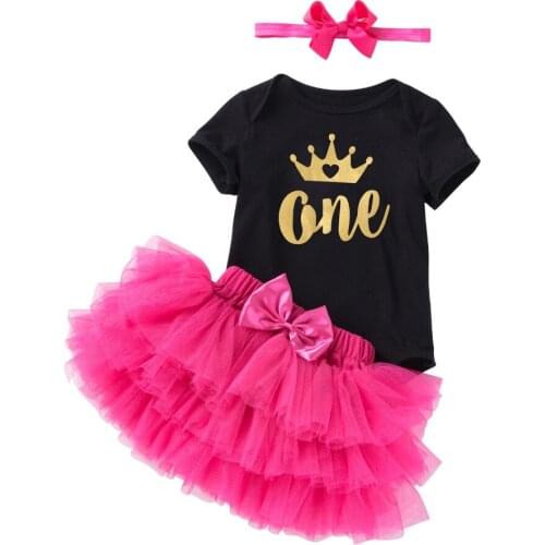 Baby Girls Letters Print Black Rompers+Flower Turban+Layered Tutu Skirt 3PCS Clothing Sets Triangle Rompers Summer Clothing Set