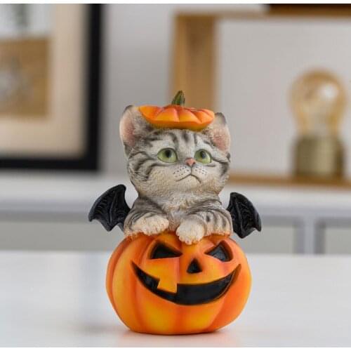 Halloween Decoration Figurines Resin Wizard Cloak Pumpkin Cat Vintage Home Decor Statue Fairy Tale Garden Decoration Sculpture