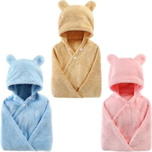 Baby Cartoon Cute Bear Animal Hooded Bath Towel Ultra Soft Super Absorbent Bathrobe Cloth Robe