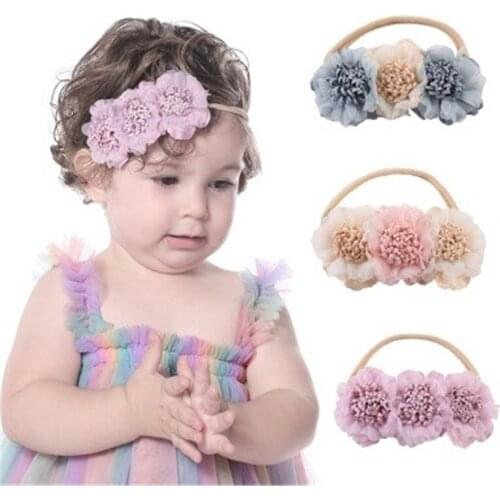 Newborn Baby Lace Mesh Flower nylon Stretch Headband Flower Girl Headband Mesh Elastic 1PCS Head wears Decoration