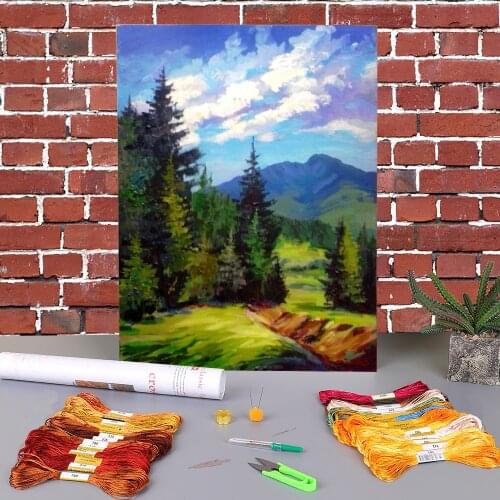 Landscape Printed Canvas 11CT Cross-Stitch Embroidery Complete Kit DMC Threads Needlework Handmade Sewing Knitting Mulina