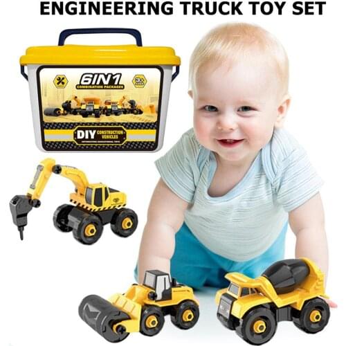 Pull Back Engineering Car Model Toy Set Vehicles Truck Storage Barrel Child Gift Exercise Imagination and Logical Thinking