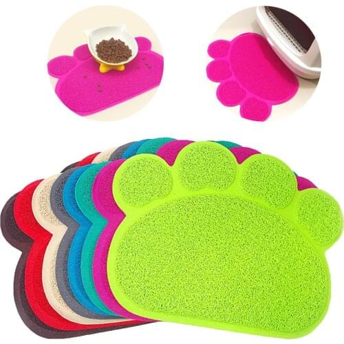 PVC Pet Cat Litter Mat Paw Print Feeding Bowl Placemat Pad Anti-Skidding Kitten Litter Trapper Easy Cleaning Mat Cat Supplies
