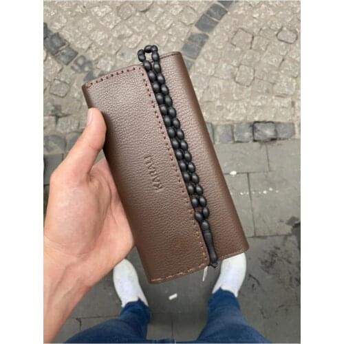 Leather Phone Compartment Magnet Brown Genuine Leather Wallet Kuka Rosary