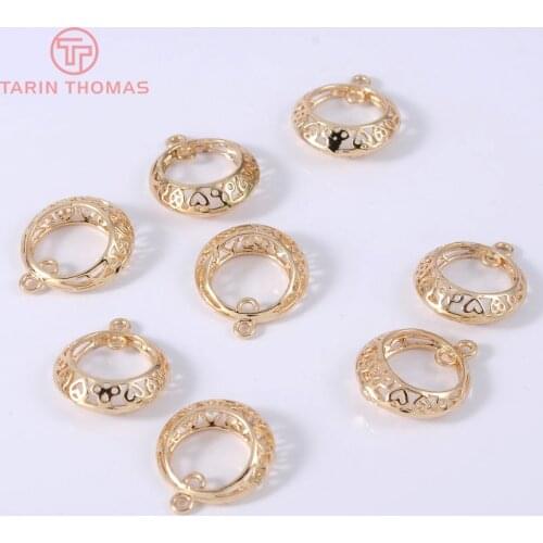 6PCS 15x18MM 24K Champagne Gold Color Plated Brass Round Earrings Connector Charms High Quality Diy Jewelry Accessories
