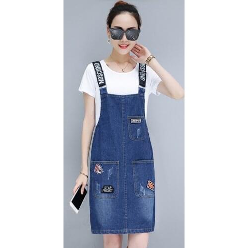 M-3XL Young Girls Denim Skirt Summer 2020 New Casual Loose Jeans Camisole Skirt Women Cotton Overalls Skirts Female Plus Size