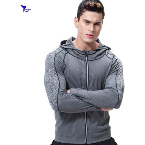 Mens Quick Dry Slim Fit Long Sleeve Jogging Hoodies Running Sportswear Gym Jackets Fitness Tops Zipper Hooded Sweatshirt Clothes