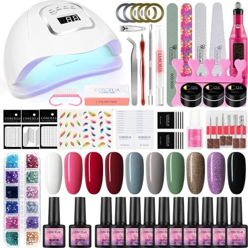 COSCELIA Nail Polish UV LED Lamp Set With Electric Nail drill Nail Gel Polish Soak Off Nail Art Manicure Set With Nail Tools