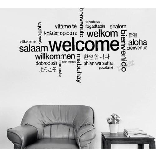 Welcome Sign Many Language Wall Sticker For Office Vinyl Wall Decal Home Decor Living Room Modern Shop Decoration Art Mural Y036