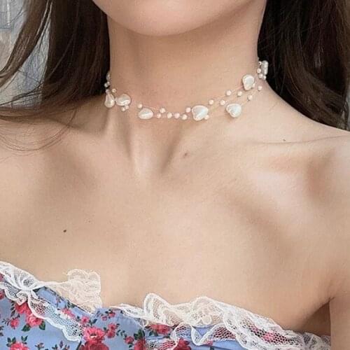 Origin Summer French Pearls Love Heart Chokers Necklaces for Women Multi Layers Pendant Wedding Necklace Jewelry Accessories